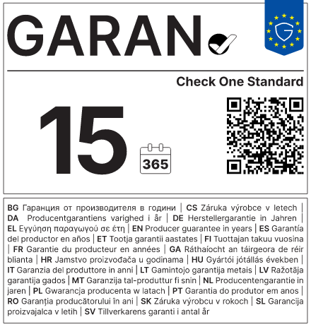 Hersteller-Haltbarkeitsgarantie: 15 Jahre — Koczwara Check One Standard Collection