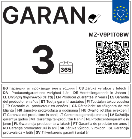 Hersteller-Haltbarkeitsgarantie: 3 Jahre — Samsung MZ-V9P1T0BW