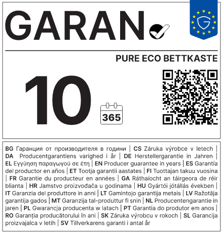 Hersteller-Haltbarkeitsgarantie: 10 Jahre — CUBEsleep PURE ECO BETTKASTEN