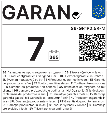 Hersteller-Haltbarkeitsgarantie: 7 Jahre — Solis S6-GR1P2.5K-M